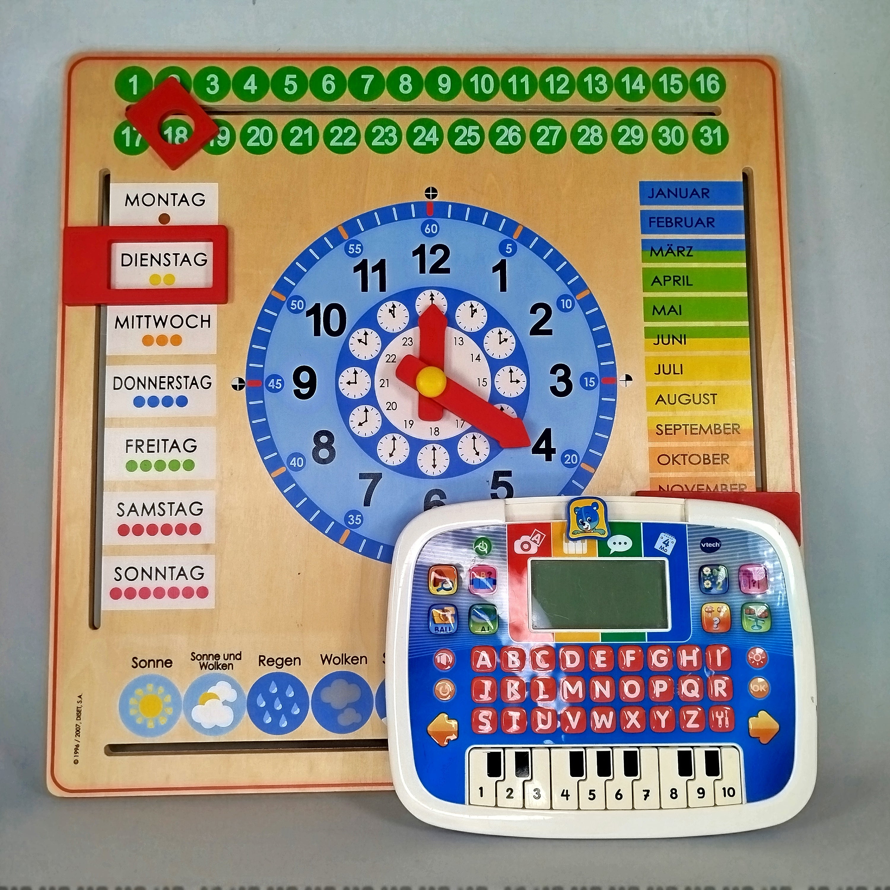 Vtech Lern-Laptop und Holz-Lernkalender mit Uhr